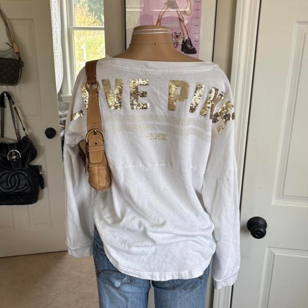 Y2K 2000s mcbling victoria's secret PINK off shoulder long sleeve top